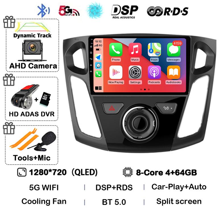 Android 14 Carplay Auto 2 Din DVD Car Radio For Ford Focus 3 Mk 3 Salon 2012-2017 Multimedia Video Player Navigation GPS Stereo
