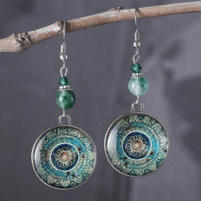 Vintage Tribal Dangle Earrings with Mandala Flower Design Boho Jewelry- Symbol of Peace & Luck for Daily Outfits & Party Accessories for Women
