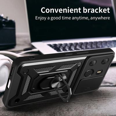 For TECNO Spark Go 2023 4G/Pop 7 Pro 4G Slide Lens Protection Cover Shockproof Kickstand PC+TPU Phone Case