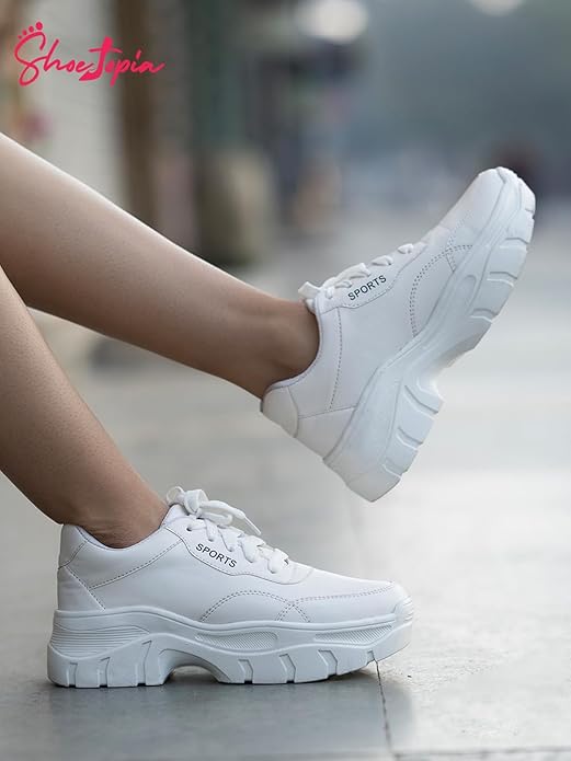 Shoetopia Women Chunky Sneakers – Sporty Lace-Up Casual Shoes with Thick Sole for Walking & Everyday