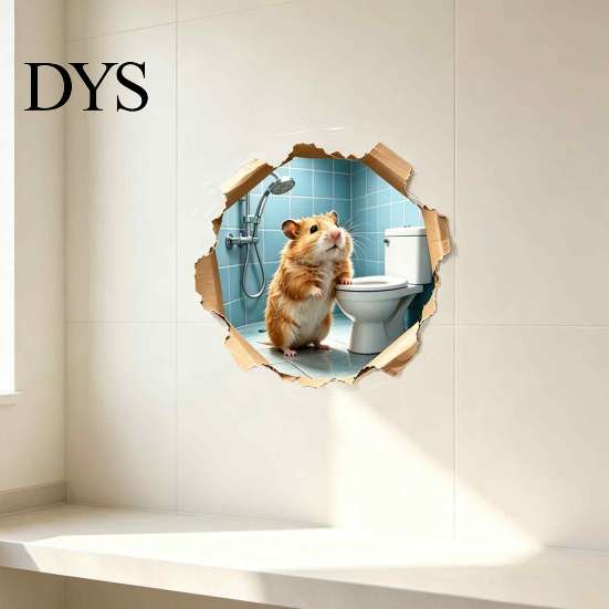 3D Realistic Animal Stickers Funny Hamster Hole Wall Decal Peel and Stick, Sticker with Waterproof PVC Art Effect, Cute for Bathroom Bedroom