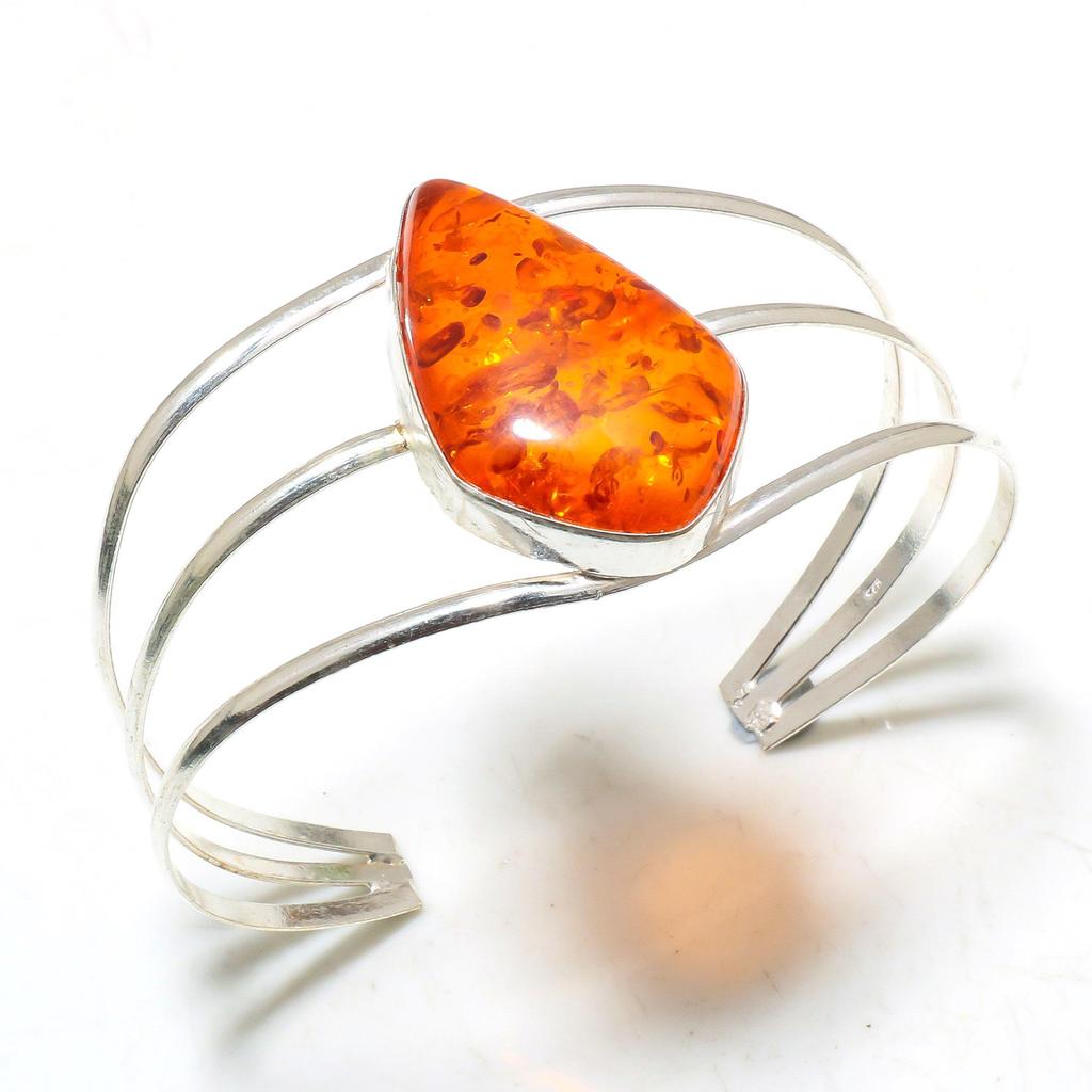 Amber Gemstone Handmade Cuff Bracelet Jewelry Size Adjustable