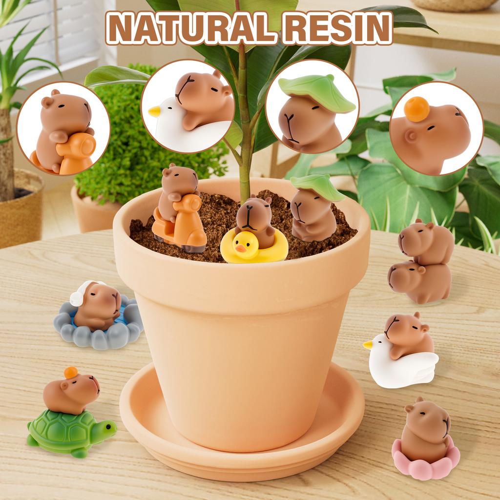 13/26Pcs Mini Capybara Figurine Resin Capybara Flower Pot Desk Decoration Accessories for DIY Cake Garden Moss Landscape Decor