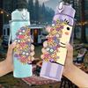 1PC Cute Hedgehog Pastel Cartoon Print 750ml Color Plastic Sports Water Bottle Leakproof Flip Straw Lid Suitable for Sports Office Home Use
