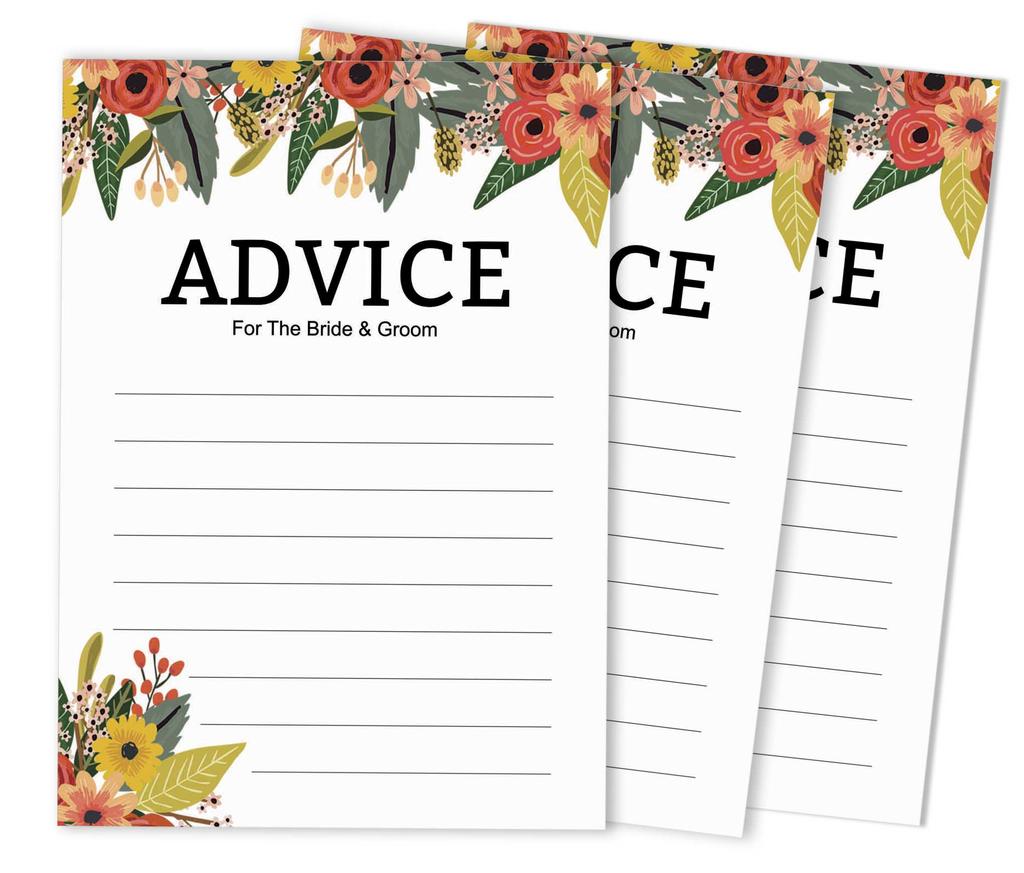 Inkdotpot Set Of 50 Wishes For The Bride & Groom, Mr and Mrs Advice Cards Classic Floral Wedding Décor, Guestbook Alternative 5x7 inches