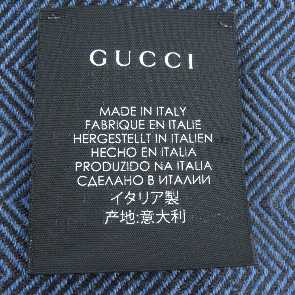 Excellent GUCCI Scarf Herringbone Pattern Fringe Shawl Stole Blue Brown Mens Used