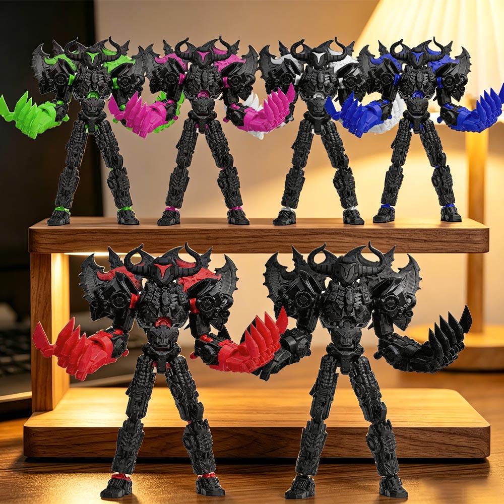 T-13 Demon Mecha 3D Printed Action Figure, Articulated Joints Model Kit, DIY Assembly Toy with Colorful Claw, Desktop Decor