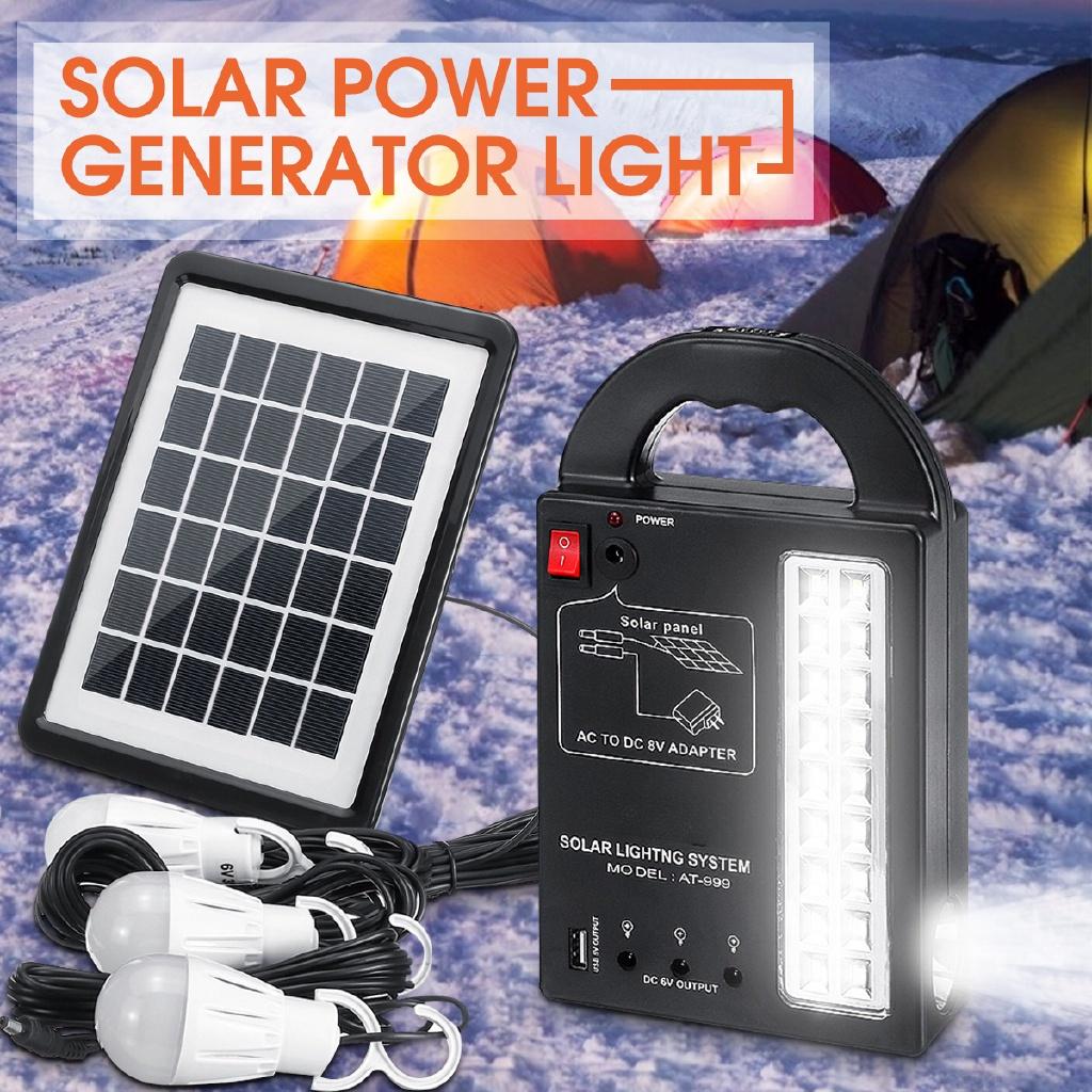 Solar Power Generator 3 LED Bulbs Home System Solar Power Panel Storage Generators Durable USB Charger 110-220V 50/60Hz