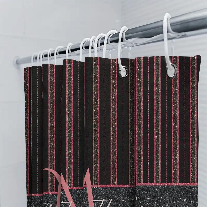 Bathroom Decor Black Pink Striped Shower Curtain Name Custom Size Waterproof Bathroom Liner Set