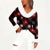 Women's T Shirt Tee Christmas Shirt Long Sleeve Party Christmas Print Fleece Collar V Neck Top