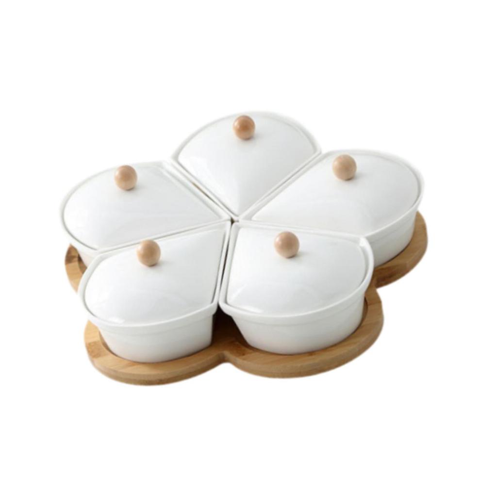Ceramic Divided Serving Dishes with Lid Relish Tray for Home Kitchen Chips Rotation