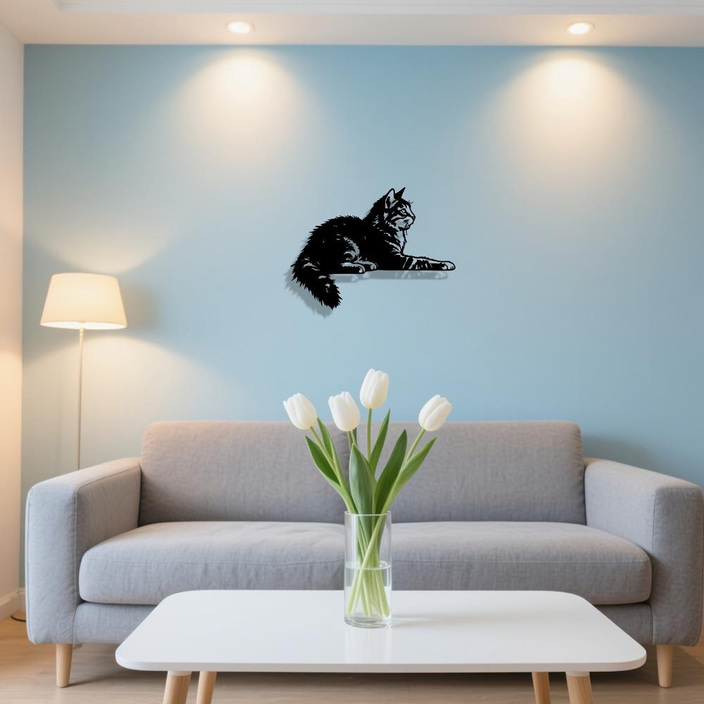 Maine Coon Metal Wall Art Cartoon Cat Statue Mural Waterproof for Grooming Salon Pet Decor Gift for Cat Lovers Farmhouse Hanging Ornament