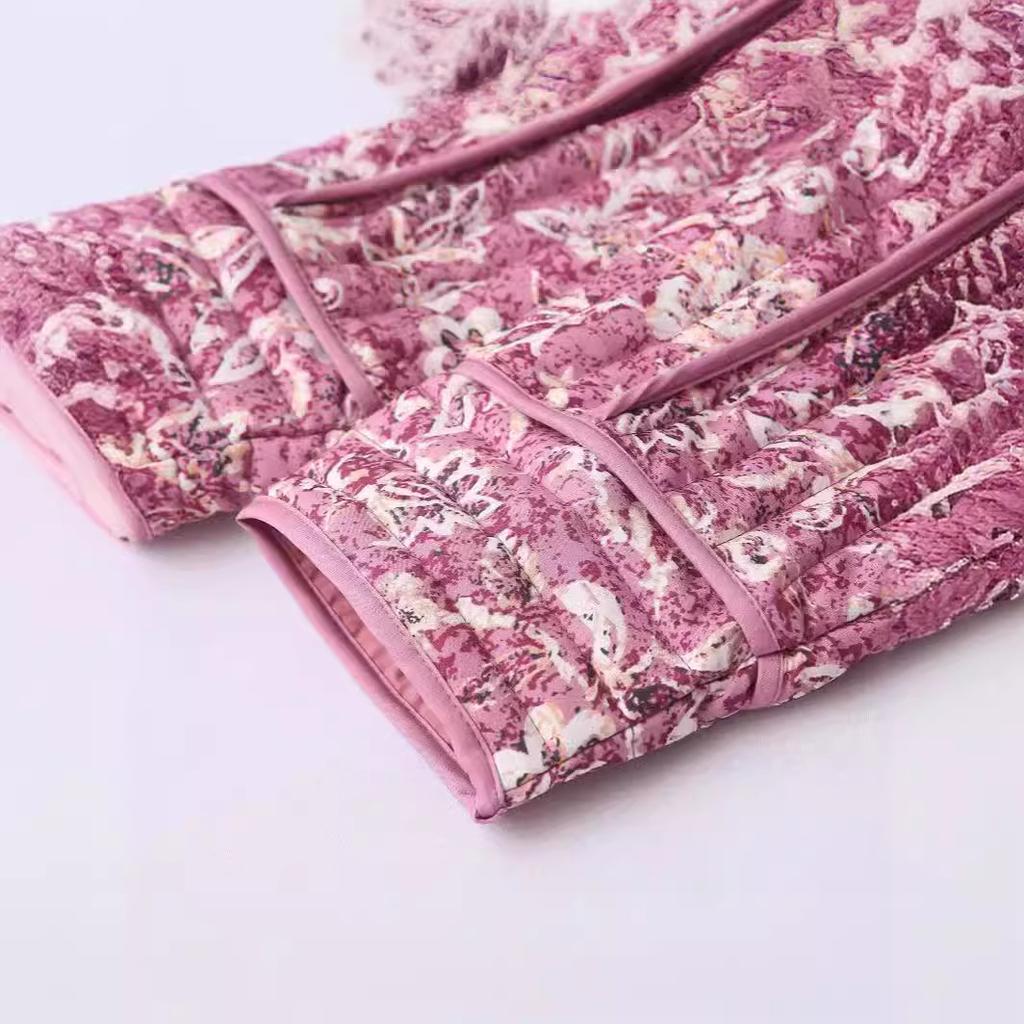 Giacca da Donna con Stampa Floreale Moda Manica Lunga Vintage Autunno Inverno Cappotti Caldi Casual Quotidiano Scollo a O Cappotto Trapuntato Chic