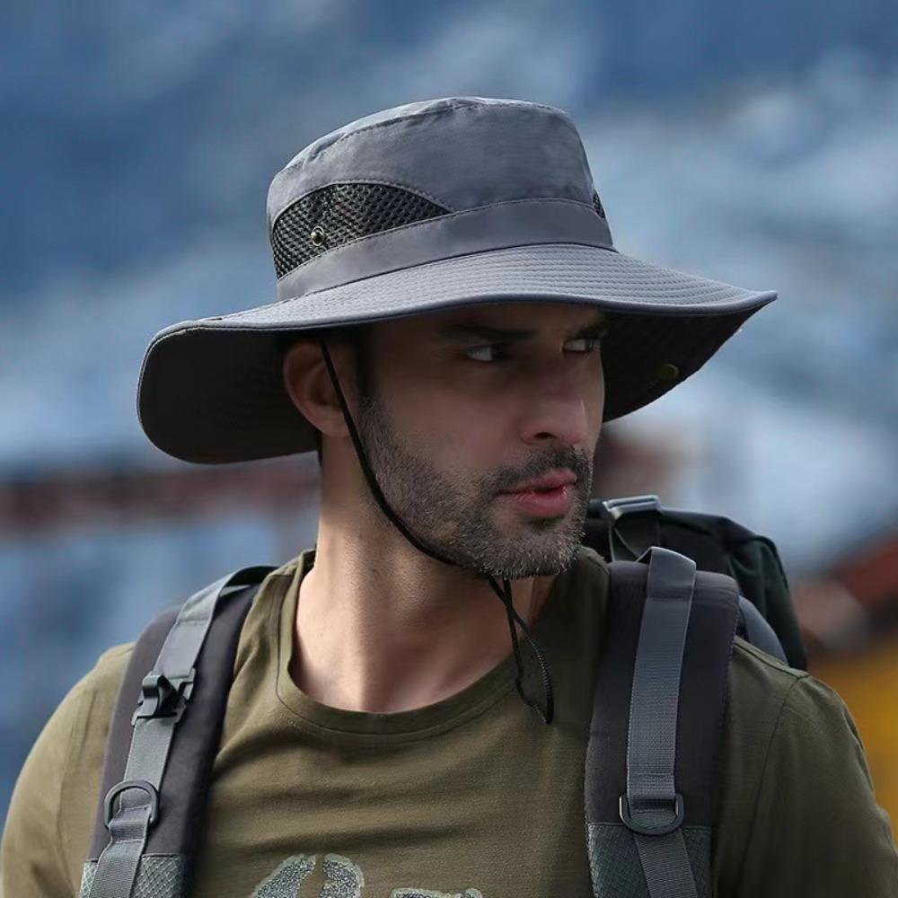 Winddicht Herren Fischerhut Breiter Rand Faltbarer Bucket Hat Anti-UV Angelkappe Frühling Sommer