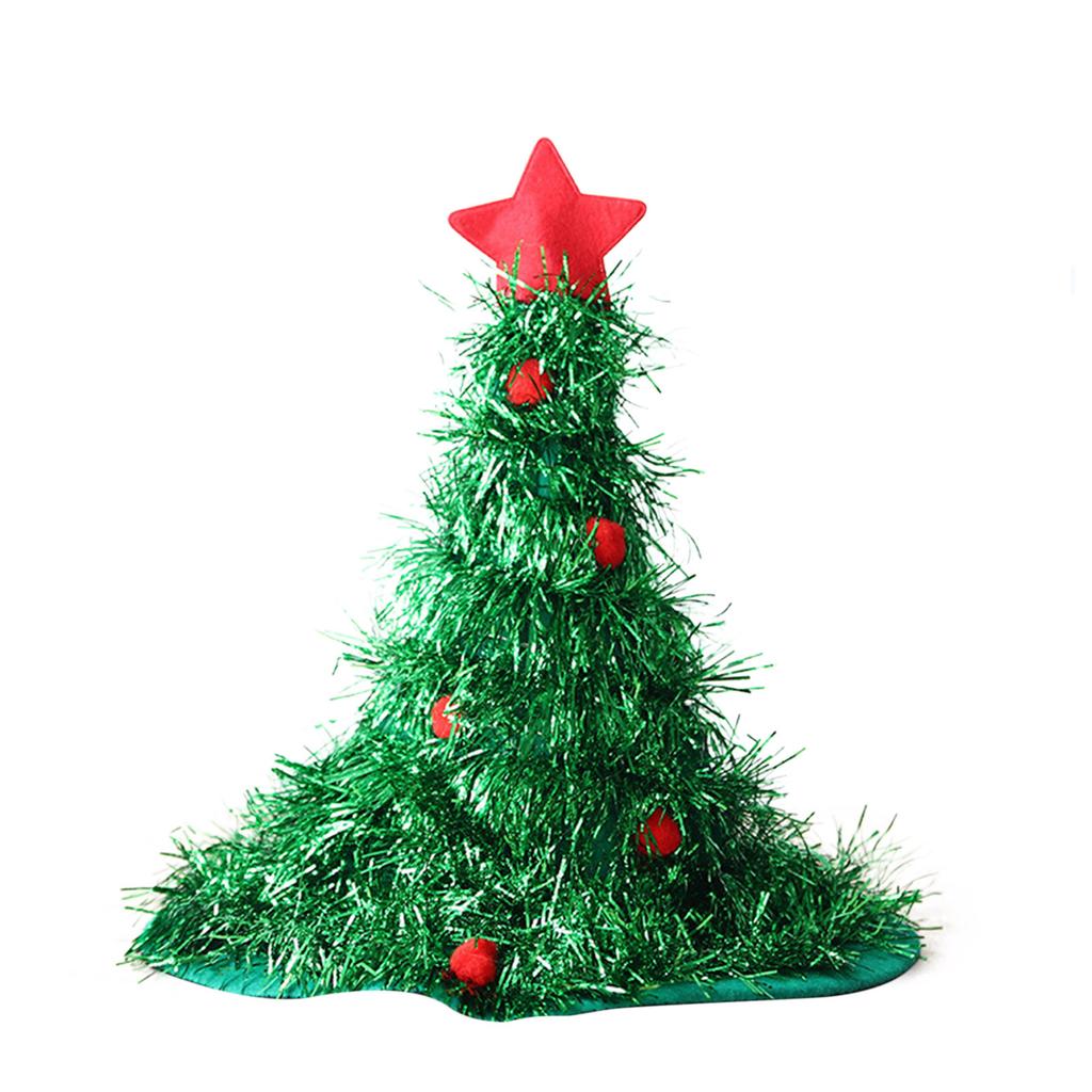 Christmas Tree Hat Non Woven Rain Silk Hat Suitable For Christmas Party Home Festival Clothing Props Shiny Christmas Hat