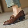 Fashion Retro Mid Heels Women Pumps Genuine Leather High Quality Shoes Woman 2025 Spring Summer Concise Casual Working Pumps Loafers