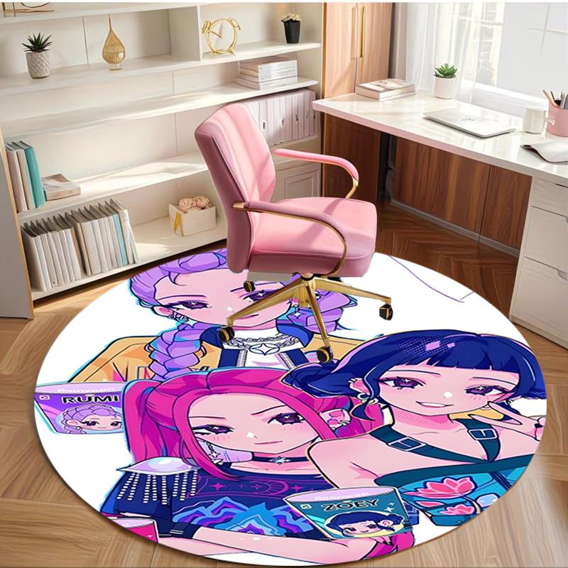 Tappeto Rotondo con Stampa KPop Demon Hunters, Tappeto da Pavimento Lavabile, Per Ingresso, Stanza del Dormitorio, Lavanderia, Ufficio, Studio, Decorazione per la Casa, Regalo di Compleanno Natale