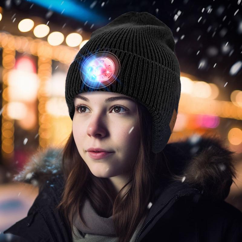 VAORLO Bluetooth Plush Hat Earphones With Flashlight HiFi Stereo Music Super Bass Headset HD Noise Cancel Headphone For All Smartphones