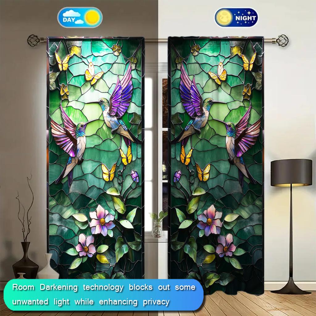 2pcs Colored Pigment Flower Painting Printed Curtain for Home Decor - Rod Pocket Window Treatment for Bedroom, Office, Kitchen