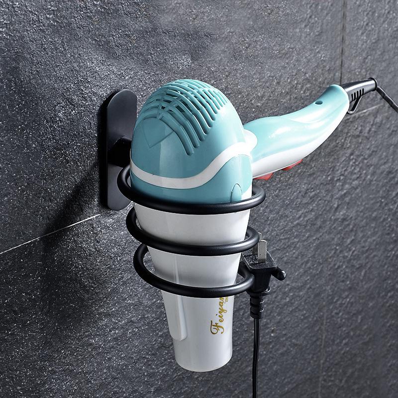 Space Aluminum Wall-Mounted Hair Dryer Holder - Punch-Free Bathroom Storage Rack