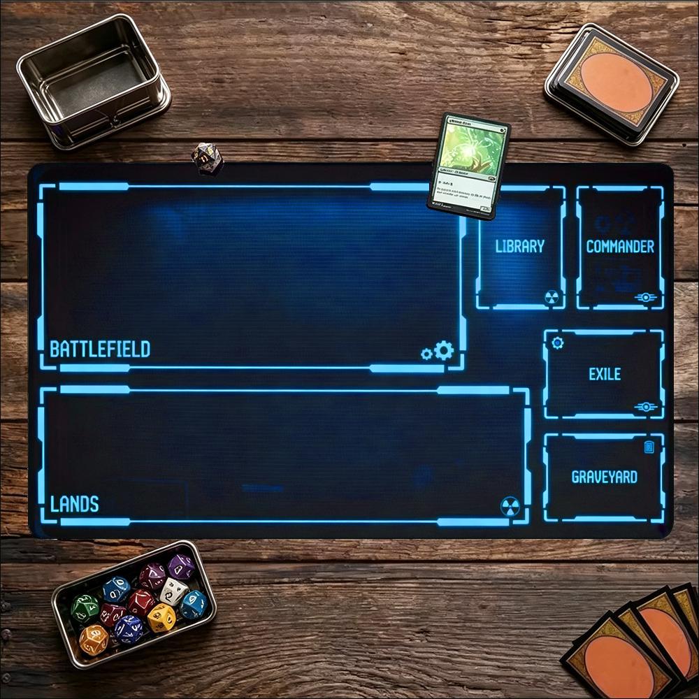 Neon Tech Glow Frame Layout Large Game Playmat Non Slip Rubber Pad For Card Board Game Laptop Keyboard Home Office Desktop