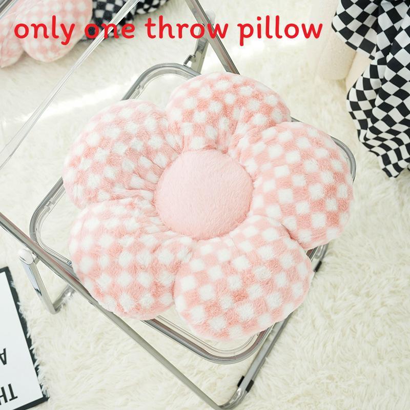 Modern Minimalist Floral Pattern Pillow With Faux Bunny Fur Cover For Sofa Decor