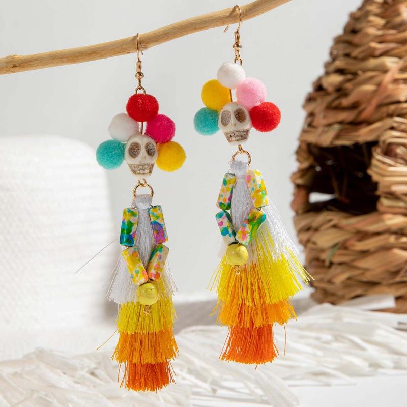 Halloween, Divertenti Divertenti Orecchini con Tassel Teschio Perline di Riso Creativi Orecchini a Rosa