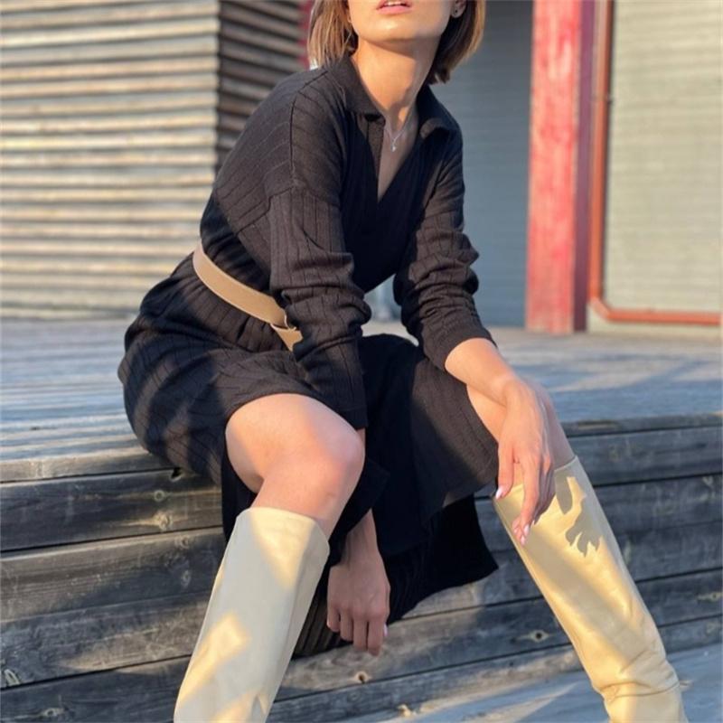 New Pattern Women Autumn Winter Sexy V Neck Long Sleeve Knitted Sweater Dress Long Sleeve Straight Cozy Pullover Slim Dresses