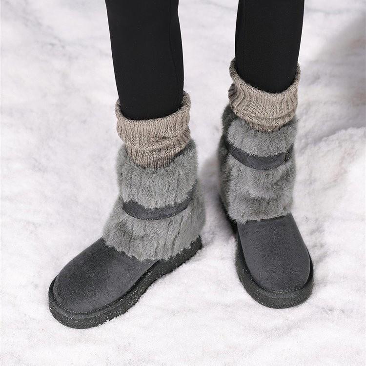 Women's Large Size Soft Sole Winter Warm Non-slip Fur One Snow Boots Padded Lined Ankle Boots Outdoor Sports Cotton Boots