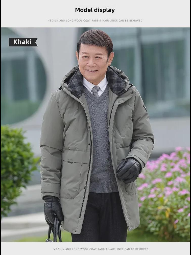 Men's 2024 Winter Hooded Down Jacket - Medium Length, Thick, and Warm for Middle-aged and Elderly
