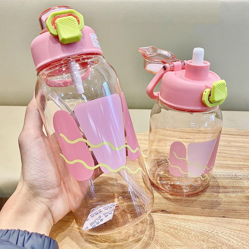 Plastic Cup, Outdoor Sports Portable Handle, Straw Cup, High Temperature Resistant, Large Capacity Water Cup