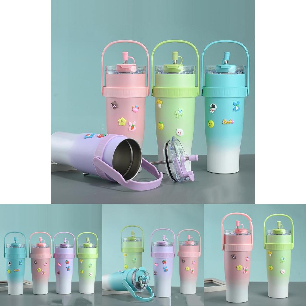 1200ml Edelstahl Vakuumisoliert Autobecher mit Henkel Verdickt und Tragbar Sportstil