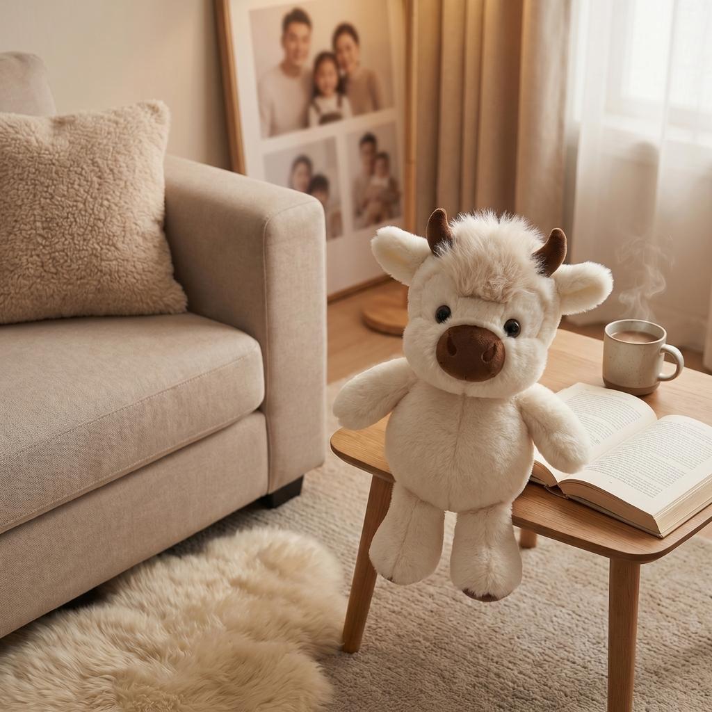 Highland Cow Plush Toy Soft Stuffed Animal with Fluffy Fur and Horns for Kids and Adults Cuddly Plushie for Home Office Decor Gift