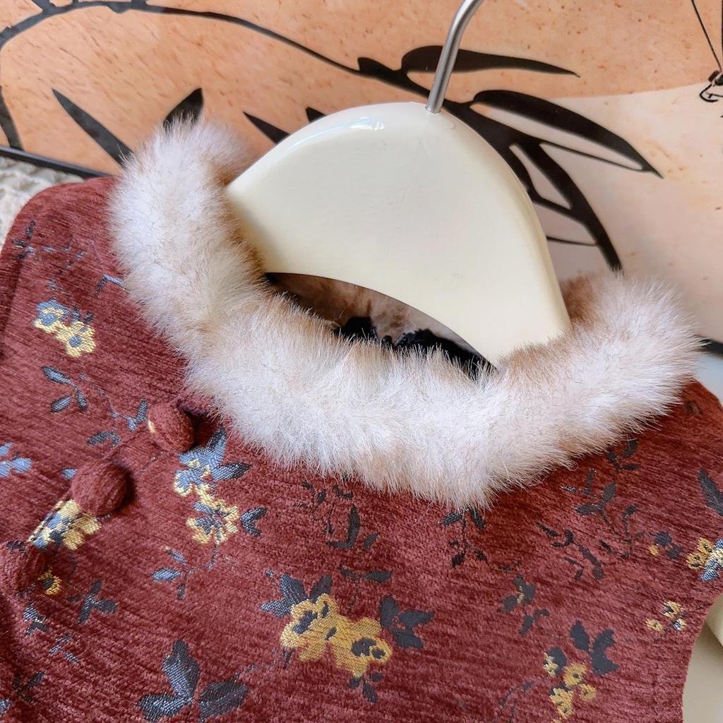 New Arrival: Thick Warm Chinese Style Sleeveless Winter Dress for Girls - Puffy Skirt