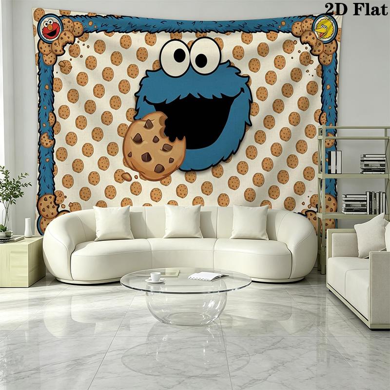 Cookie Monster Wall Tapestry Aesthetic Wall Hanging Printed Fabric Blanket Decorative Tapestries for Bedroom Living Room Home Decor
