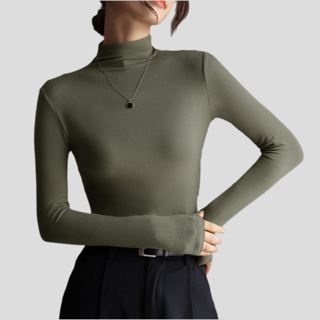 Simple Women's Modal Base Shirt Half-High Neck Pullover Base Shirt Slim-Fit Long Sleeve Stretch T-Shirt