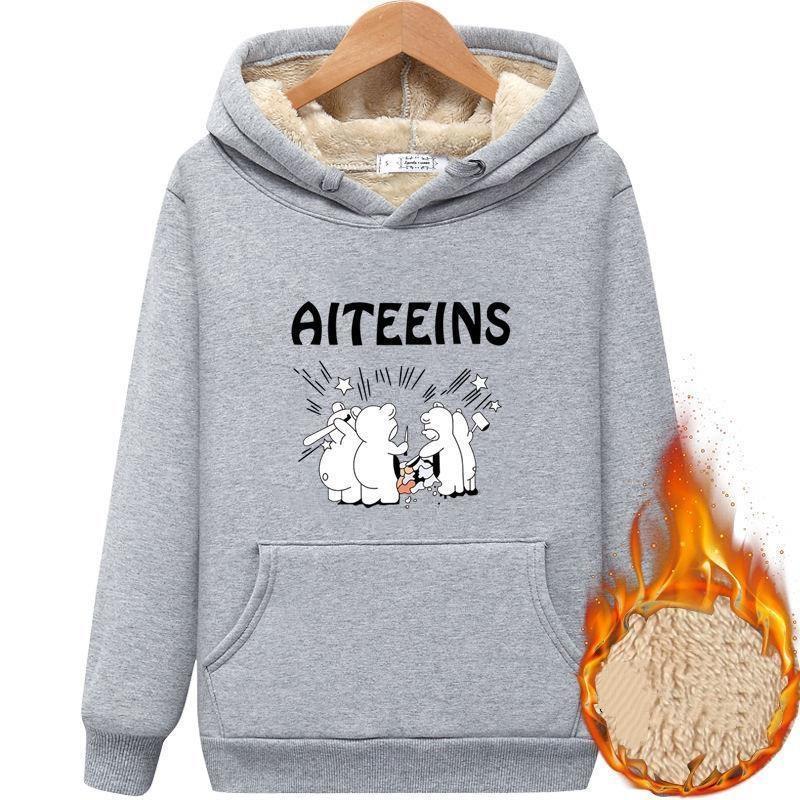 

Autumn and Winter Lamb Velvet Plus Velvet Thick Hooded Sweater Tide Warm Sweater Sports Casual Top XS