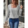 TIFICY Women's Fashion Casual Spring Autumn Solid Color Print Long Sleeve Square Collar Blouses & Shirts