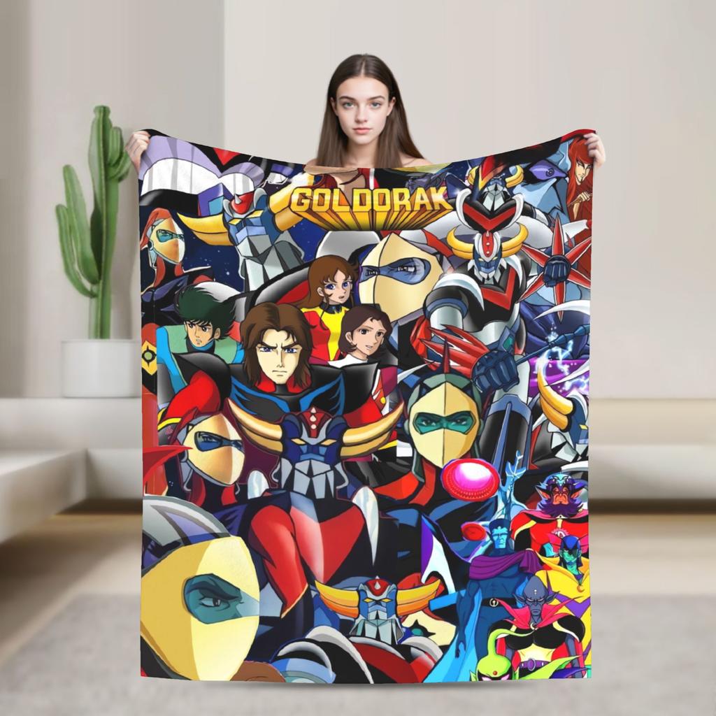 Goldorak Cartoon Blanket  Super Soft Print Plush Bedding Throws For Couch Chair Airplane Travel Flannel Bedspread Bed Cover