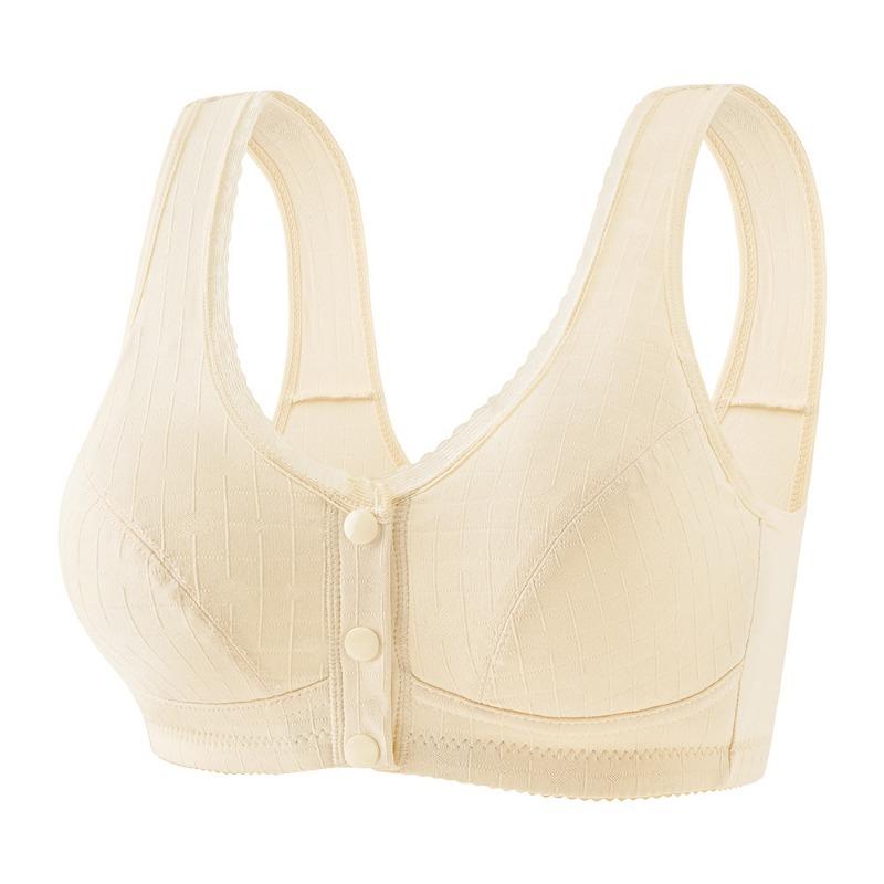 Beige Textured Front Closure Bra With Wide Straps