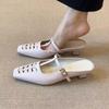 Fashion 3.5cm Retro Weaving Square Head Versatile Sandalias De Mujer Fashion Hollow Breathable Comfort Women Shoes High Heels Mules