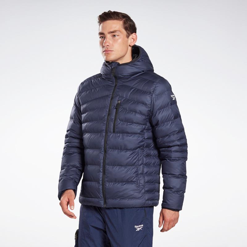 Reebok Solid Color Short Hooded Warm Sports Cotton Jacket Men Jacket Navy-Blue FU1705