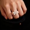 khaki Silicone Flower Ring,Pear Shape CZ Five-Petal Decor Wide Band, Soft Skin-Friendly Fashion Stackable Ring for Ladies