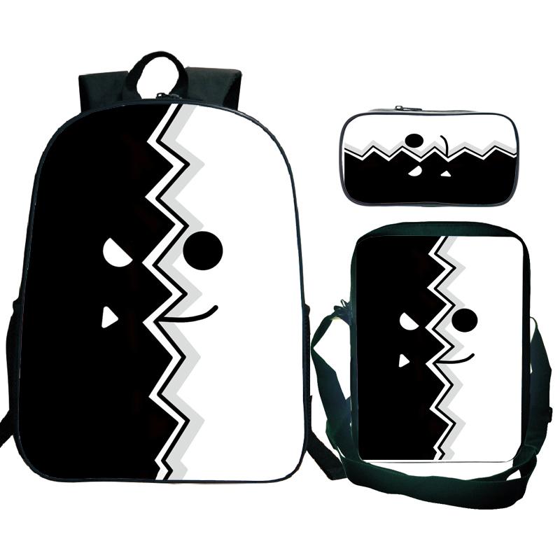 Angry Geometry Dash Backpack 3pcs School Bag Waterproof Student Girls Boys Children Mochila with Pen Bag