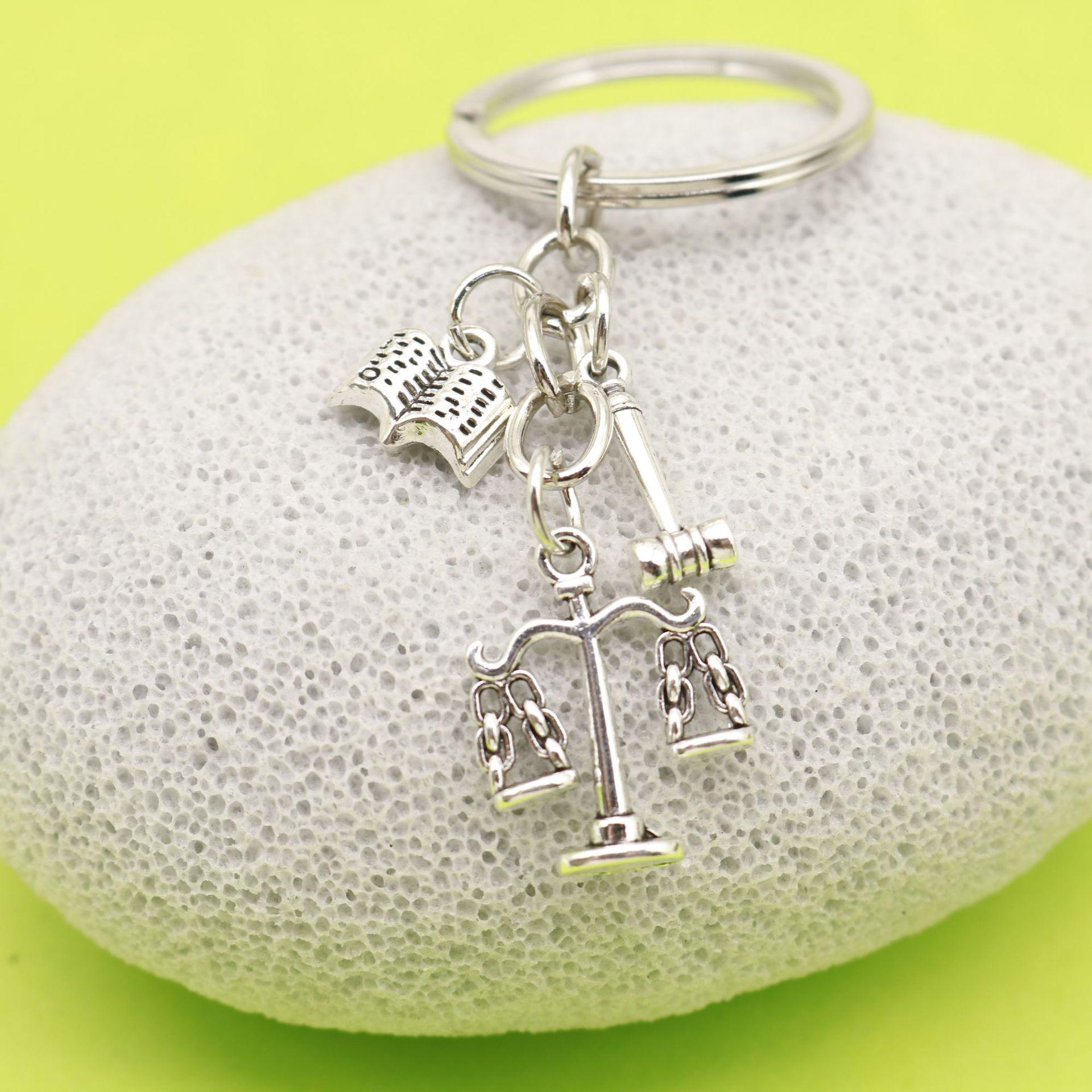 Scales of Justice Books Gavel Keychain - Lawyer and Law Student Gift