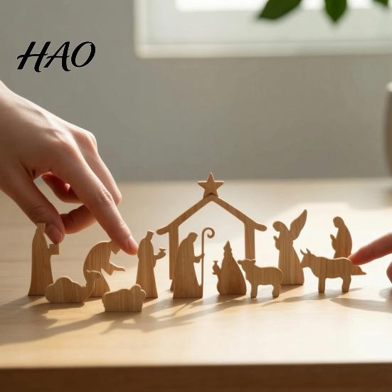 Small Wooden Religious Collectibles 13Pcs Christmas Nativity Scene Set, Mini Holy Family Figurines, Meaningful Gift for Tabletop Manger Decorations