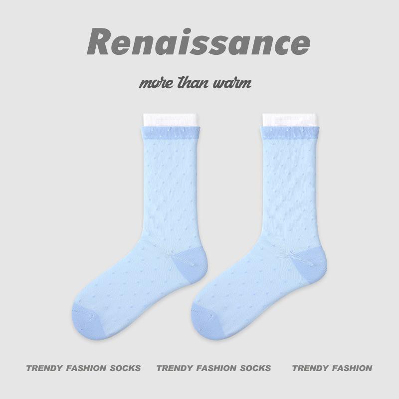 Renaissance Miu Series Women's Black & White Polka Dot Princess Socks - Spring/Summer Thin Style