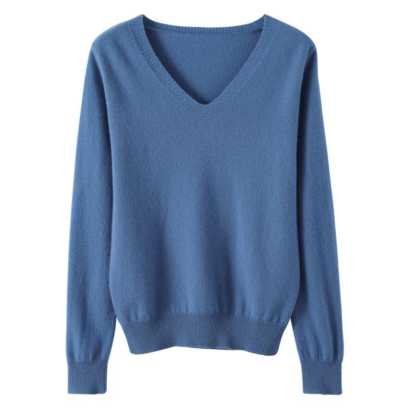 Women's V-Neck Cashmere Sweater - Slim Fit Long Sleeve Knitwear, Korean Style for Spring & Autumn