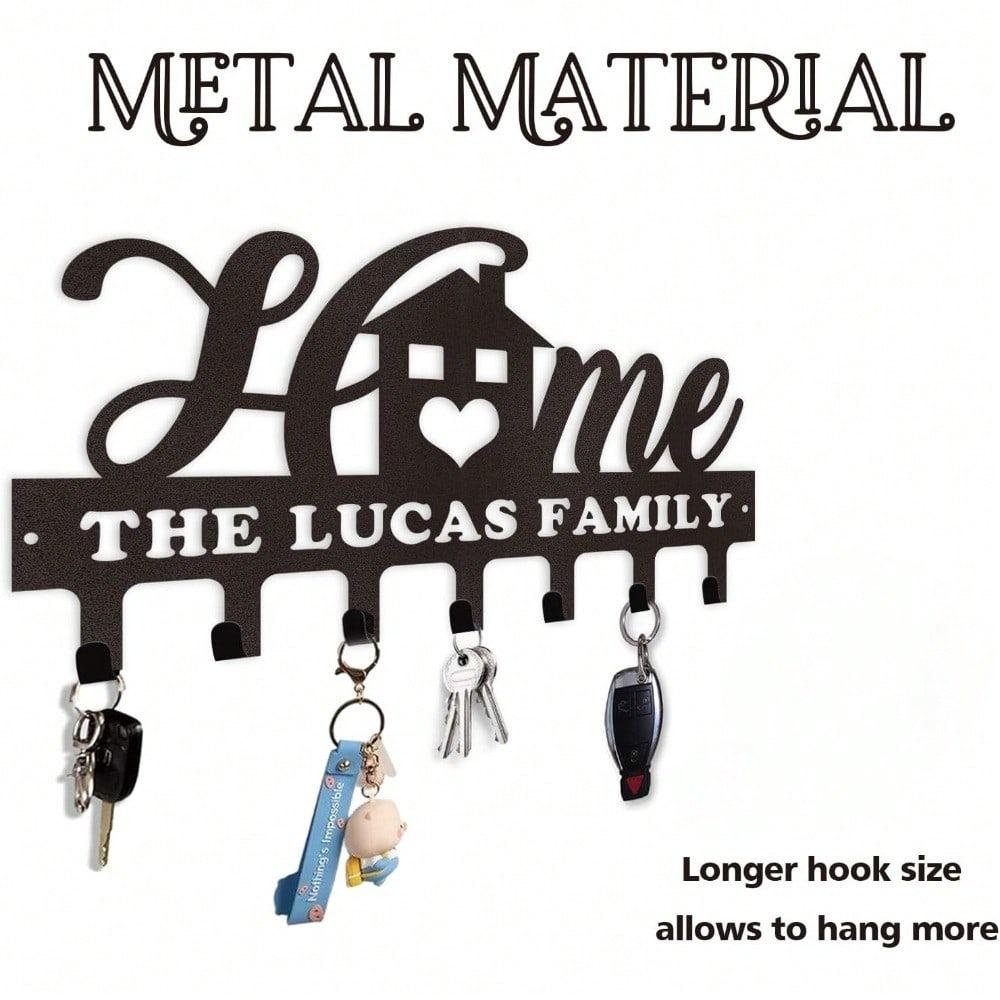 Custom Metal Wall Mounted Key Holder with Name Engraving, Home Sweet Home Sign, Coat Hook, Housewarming Gift