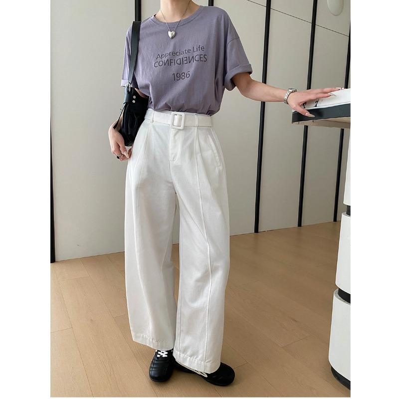 Sinan Belted Wide-Leg Casual Pants for Pear-Shaped Bodies SN8768 L